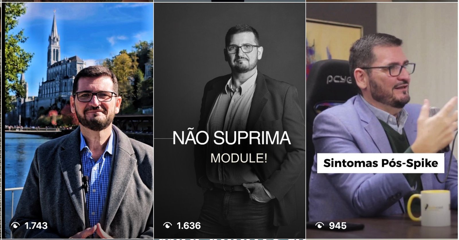 Três vídeos anteriores ao método no perfil @drdorivalriccijr, com 1.743, 1.636 e 945 visualizações.