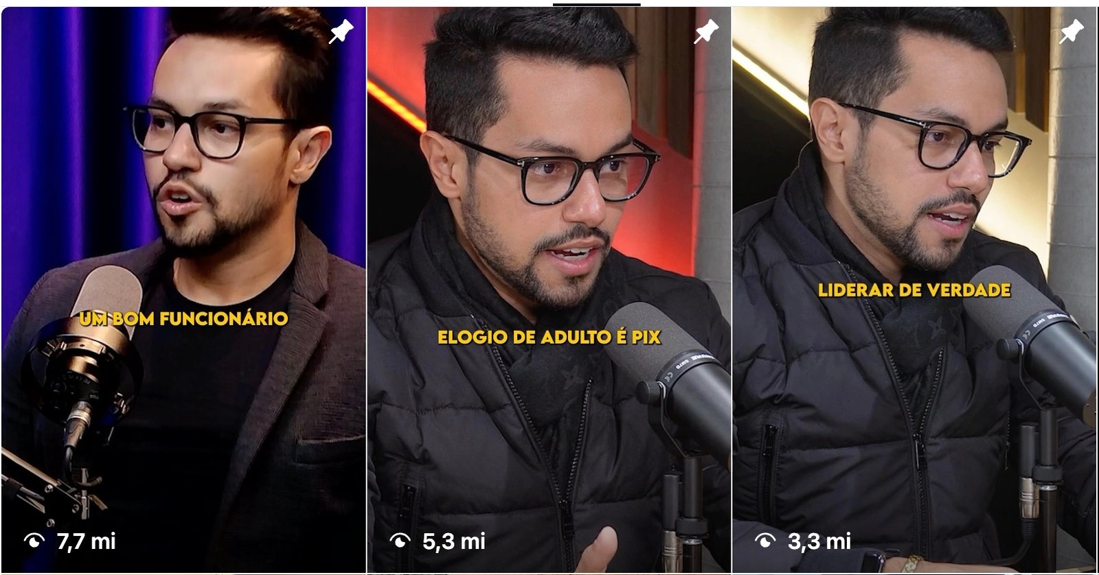 Três vídeos posteriores ao método no perfil @hyagocavalcantee, com 7,7 milhões, 5,3 milhões e 3,3 milhões de visualizações.